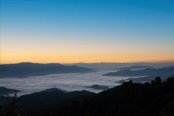 Mountain valley during sunrise. Natural summer landscape