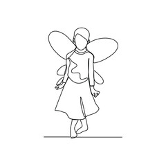 One continuous line drawing of Fairy vector illustration. Fairy design in simple linear continuous style vector concept. A fairy is a mythical being or legendary creature in European folklore.