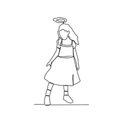 One continuous line drawing of Fairy vector illustration. Fairy design in simple linear continuous style vector concept. A fairy is a mythical being or legendary creature in European folklore.