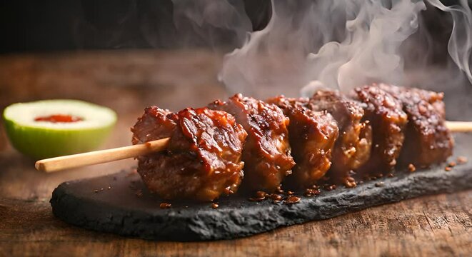 Indonesian Pork Satay with a Creamy Peanut Dressing