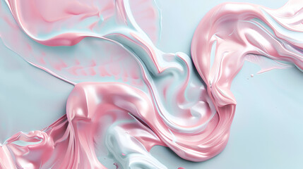 Abstract pastel pink color paint with pastel blue liquid, generative Ai