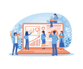 Office workers have a meeting in the office. Studying financial infographic data. Data analyst concept. Flat vector illustration.