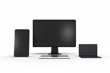 Fototapeta premium Mockup of computer, laptop, monitor and tablet created with generative ai