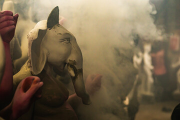 Idols of lord ganesha for the festival of ganesh chaturthi in indian state of maharashtra. The...