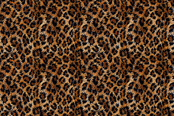 Realistic leopard print pattern with bold black spots on a golden-brown background creating a seamless, striking design for decoration and ornamental use