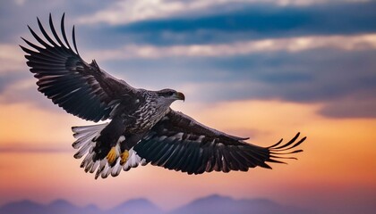 eagle  flying in the sunset