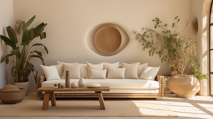 Living Room In Mediterranean Style  with copy space for Commercial Photography