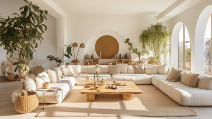 Living Room In Mediterranean Style  with copy space for Commercial Photography