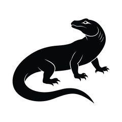 Komodo dragon vector silhouette illustration isolated on white background. (Varanus komodoensis), also known as Komodo monitor| Biggest lizard from Indonesia| Vector Illustration isolated on white