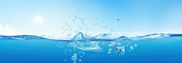 water splash on a blue background, in the style of light sky-blue and white,