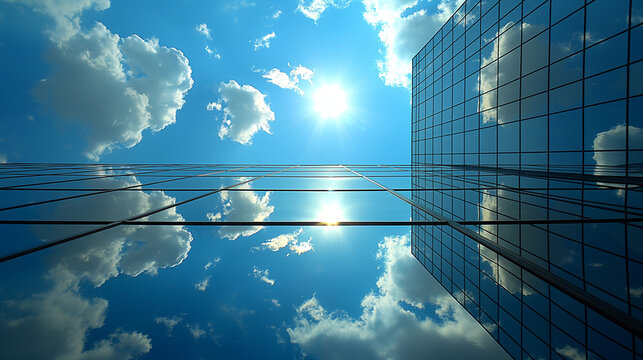 Fototapeta Business buildings reflect shadows and see the sky.