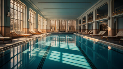 Swimming Pool In Art Deco Style With Copy Space For Commercial Photography