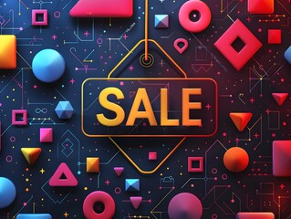 Colorful Cartoon Sale Tag with Abstract Geometric Patterns