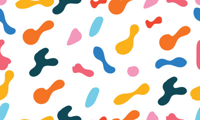 Colorful abstract doodle shape seamless pattern. Creative minimalist style art background, trendy design with basic shapes. Modern color wallpaper print backdrop.