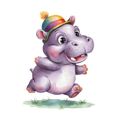 Naklejka premium cute hippo, hippopotamus