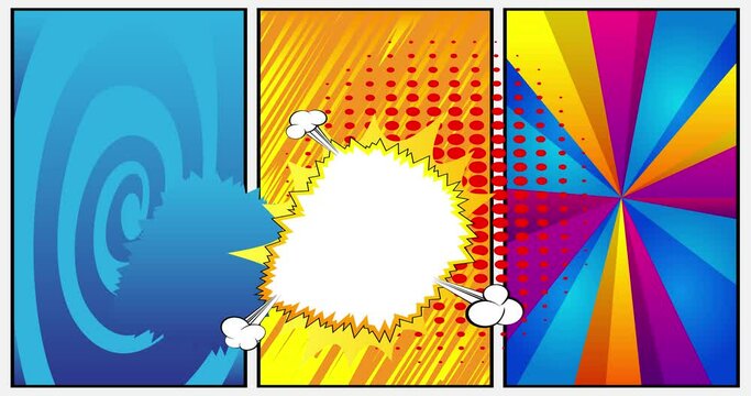 Cartoon background, comic book page backdrop. Retro animation comics pop art video.