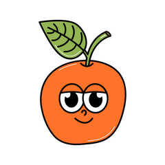 Back school funky cute retro character. Red apple with funny face. Groovy element on a transparent background. Trendy vector illustration.