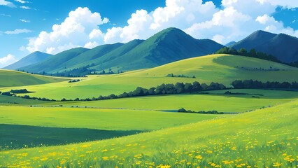 Obraz premium 山のある田舎の風景