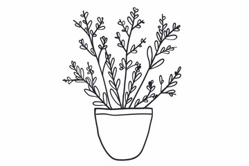 Minimalist Doodle of a Potted Plant Simple Line Art Illustration