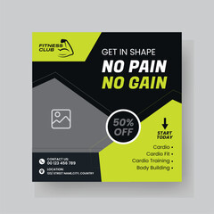 Gym and fitness social media post template design.