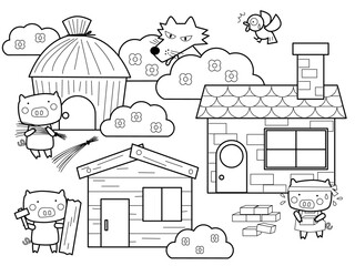 かわいい三匹のこぶたの塗り絵 © twomoons