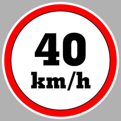 Maximum Speed limit sign 40 km h. Isolated road sign icon on white background. 200 MPH Maximum speed sign speed limit sign illustration vector template road sign yellow background
