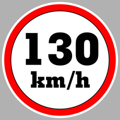Maximum Speed limit sign 130 km h. Isolated road sign icon on white background. 200 MPH Maximum speed sign speed limit sign illustration vector template road sign yellow background
