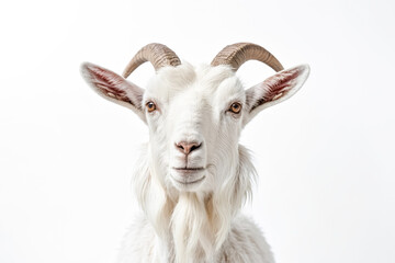 Close-up Portrait of a White Goat with Horns