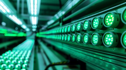Realistic Photo of a Mint Green Light Emitting Diode (LED) Array in a Research Facility, Showcasing Low Energy Lighting