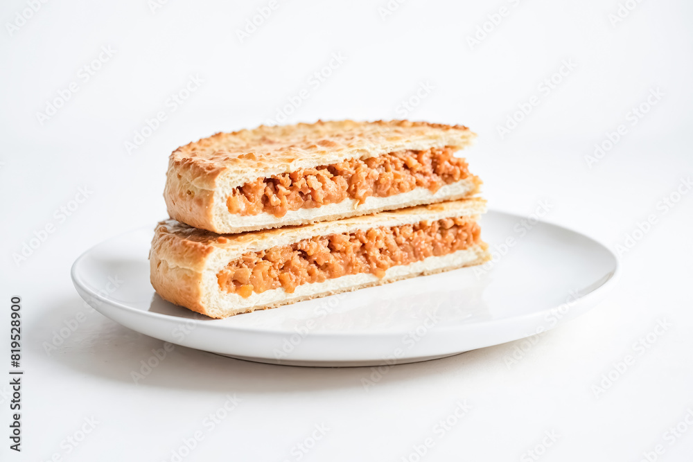 Poster Close-up of a Savory Pasty on a White Plate