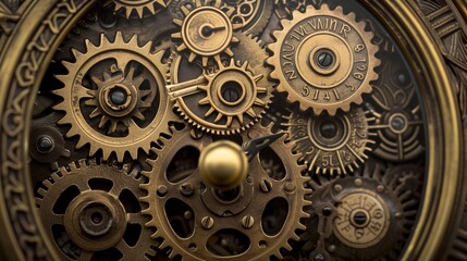Rustic Bronze Gears Captured in a Vintage Mechanical Clock, Emphasizing Timeless Craftsmanship