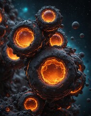 Glowing Lava Bubbles Drifting in Space