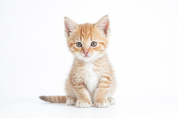 Adorable Orange Kitten Sitting on White Background