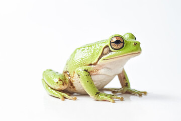 Obraz premium Close-up of a Green Tree Frog on a White Background