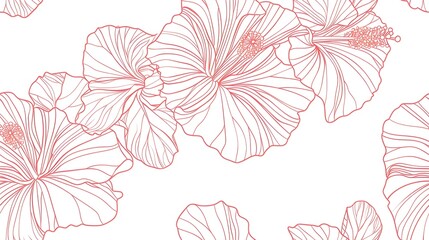 Vibrant Tropical Hibiscus Flowers in Lush Floral Pattern