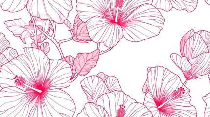 Vibrant Hibiscus Floral Background with Delicate Pink Petals and Lush Foliage
