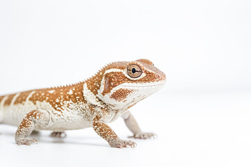 Obraz premium Close up of a brown and white gecko on a white background