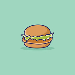 Illustration vector burger with chopped spring onions and chicken katsu. 