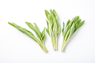 Three bundles of fresh green wild garlic