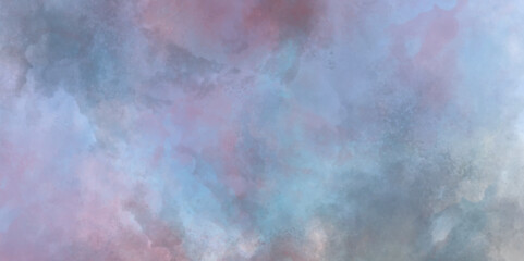 Amazing beautiful sky with clouds. Blue sky background with clouds glowing in light pink color. white clouds against blue sky. Abstract colorful watercolor on white background. Digital art painting.