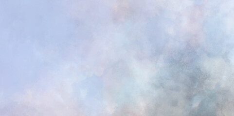 Amazing beautiful sky with clouds. Blue sky background with clouds glowing in light pink color. white clouds against blue sky. Abstract colorful watercolor on white background. Digital art painting.