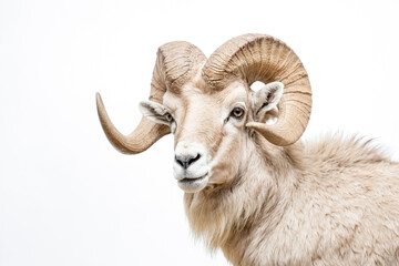 Portrait of a bighorn sheep with large horns