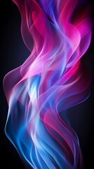 Vibrant abstract light trails in shades of pink, blue, and purple on a dark background, creating an ethereal and dynamic visual effect.