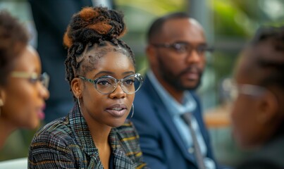 Obraz premium group of african american people colleague discussing in a meeting. wearing blazer and suit shirt.