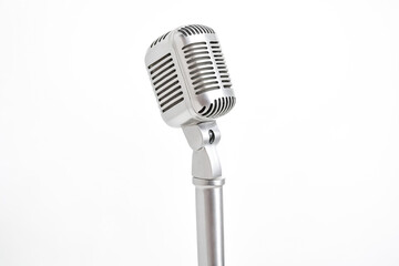 Vintage Silver Microphone On White Background
