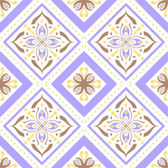 Tile seamless pattern design. With colourful motifs background.