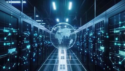 Global models in machine learning copy space, predictions, dynamic, Manipulation, data center backdrop