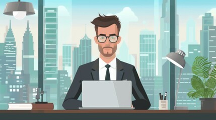 Business Man Laptop illustrations in vector style