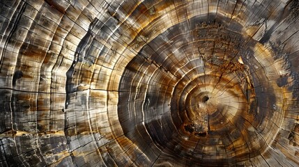 Detailed Weathered Cross-Section of a Majestic Tree Trunk Displaying its Intricate Growth Rings and