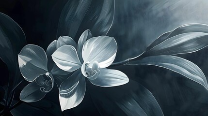 The image is a painting of a white orchid